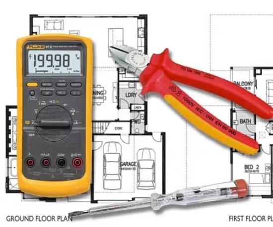 Image of Electricians Equipment on a House Plan
